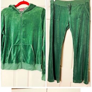 Juicy Couture Green Velour Vintage Y2K Full Zip Sweatsuit Hoodie & Sweatpants